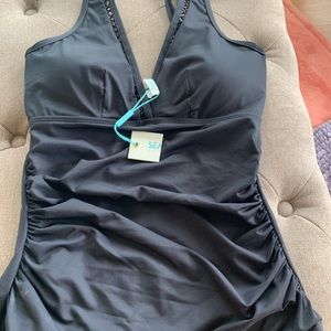 Black tankini bustier swim top